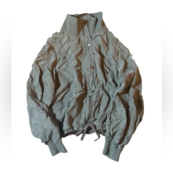 Marrakech Anthropologie‎ Draped Cupro olive green jacket medium crop high neck - Picture 5 of 12